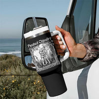 Heated Chivalry Kissing Knights Tumbler With Handle Romantic Funny Medieval Woodcut Fantasy Folklore Graphic
