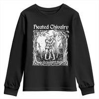 Heated Chivalry Kissing Knights Youth Sweatshirt Romantic Funny Medieval Woodcut Fantasy Folklore Graphic