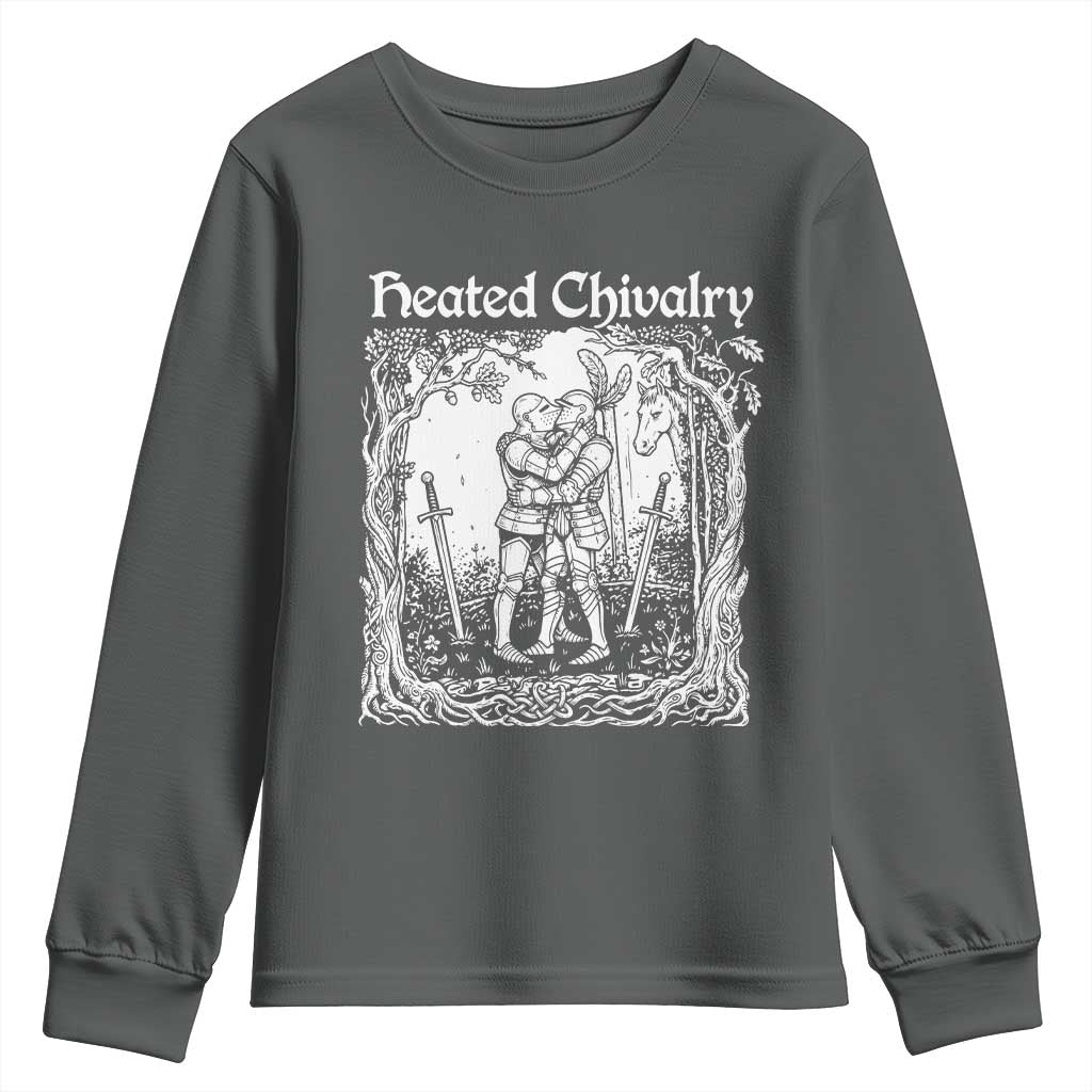 Heated Chivalry Kissing Knights Youth Sweatshirt Romantic Funny Medieval Woodcut Fantasy Folklore Graphic