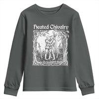 Heated Chivalry Kissing Knights Youth Sweatshirt Romantic Funny Medieval Woodcut Fantasy Folklore Graphic