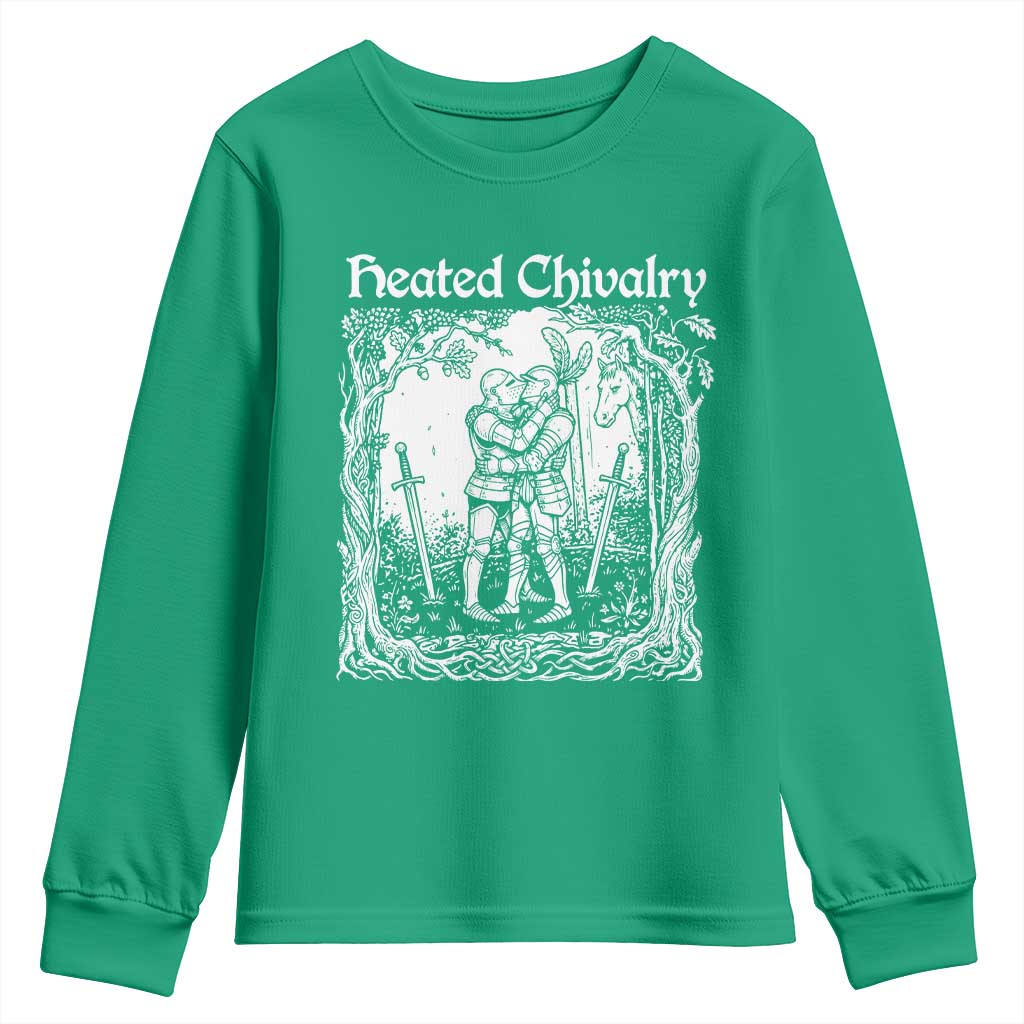Heated Chivalry Kissing Knights Youth Sweatshirt Romantic Funny Medieval Woodcut Fantasy Folklore Graphic