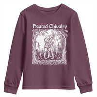 Heated Chivalry Kissing Knights Youth Sweatshirt Romantic Funny Medieval Woodcut Fantasy Folklore Graphic