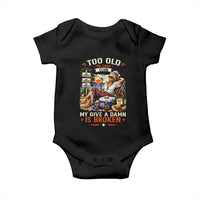 Too Old To Care Club Funny Retired Woman Beach Vacation Baby Onesie My Give A Damn Is Broken IDGAF Chill Mode