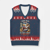 Too Old To Care Club Funny Retired Woman Beach Vacation V-Neck Knit Sweater Vest My Give A Damn Is Broken IDGAF Chill Mode