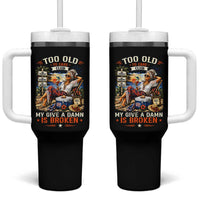 Too Old To Care Club Funny Retired Woman Beach Vacation Tumbler With Handle My Give A Damn Is Broken IDGAF Chill Mode