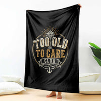 Vintage Too Old To Care Club Retro Nautical Graphic Throw Blanket Anchor Palm Tree Funny Retirement Gag Gift