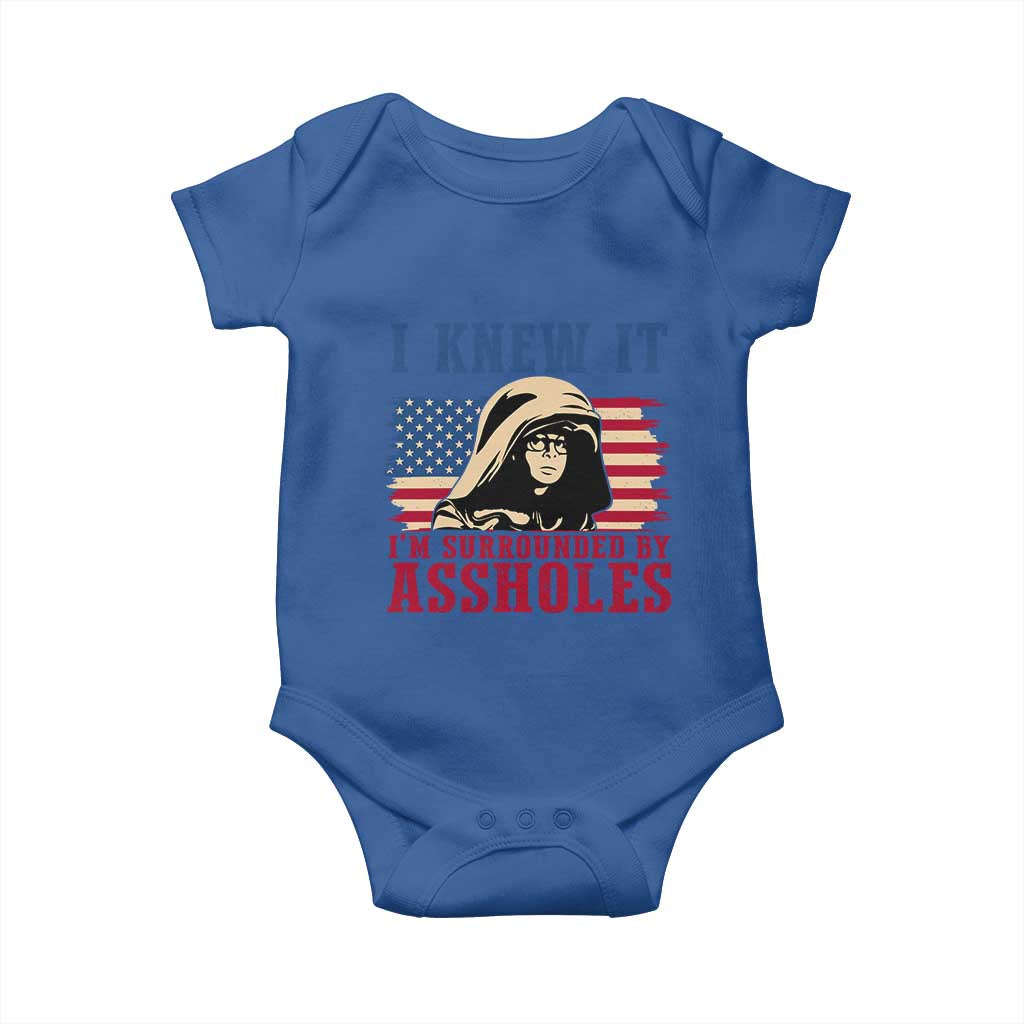 Funny I Knew It Im Surrounded by Axxholes Sci-fi Meme Baby Onesie Patriotic Space Parody USA Flag Sarcastic 1980s Movie Quote