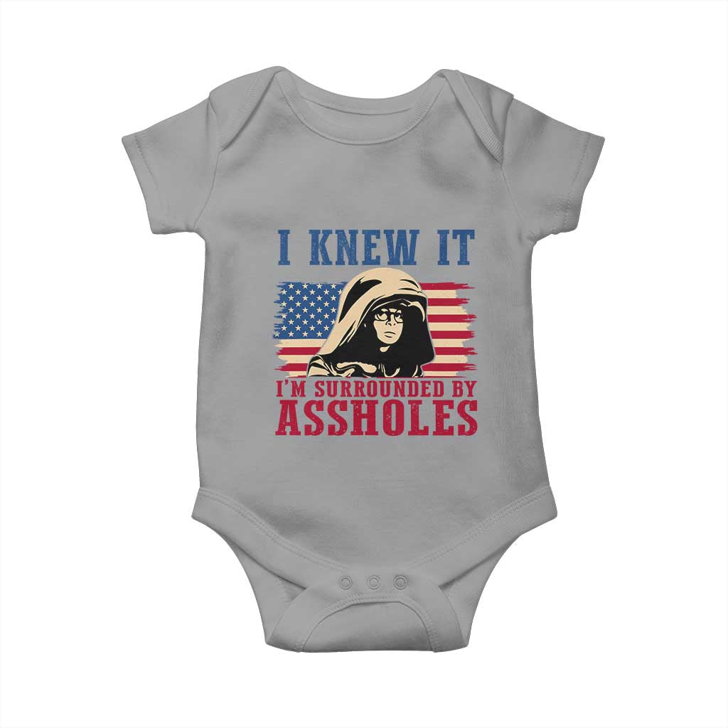 Funny I Knew It Im Surrounded by Axxholes Sci-fi Meme Baby Onesie Patriotic Space Parody USA Flag Sarcastic 1980s Movie Quote