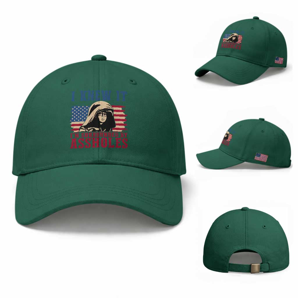 Funny I Knew It Im Surrounded by Axxholes Sci-fi Meme Baseball Cap Patriotic Space Parody USA Flag Sarcastic 1980s Movie Quote