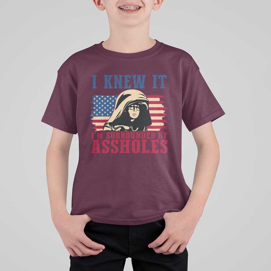 Funny I Knew It Im Surrounded by Axxholes Sci-fi Meme T Shirt For Kid Patriotic Space Parody USA Flag Sarcastic 1980s Movie Quote