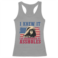 Funny I Knew It Im Surrounded by Axxholes Sci-fi Meme Racerback Tank Top Patriotic Space Parody USA Flag Sarcastic 1980s Movie Quote