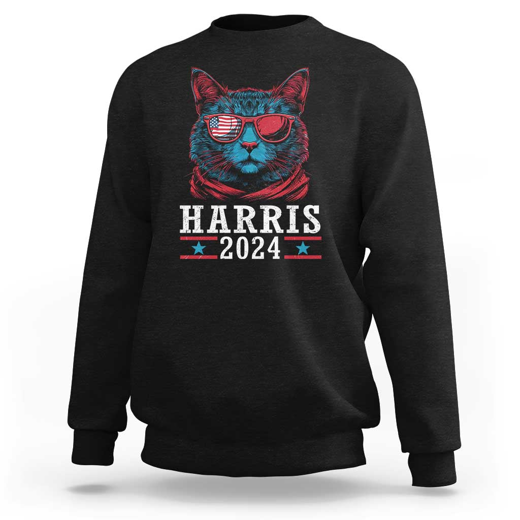 Harris 2024 Sweatshirt Childless Cat Lady For President American Flag - Wonder Print Shop