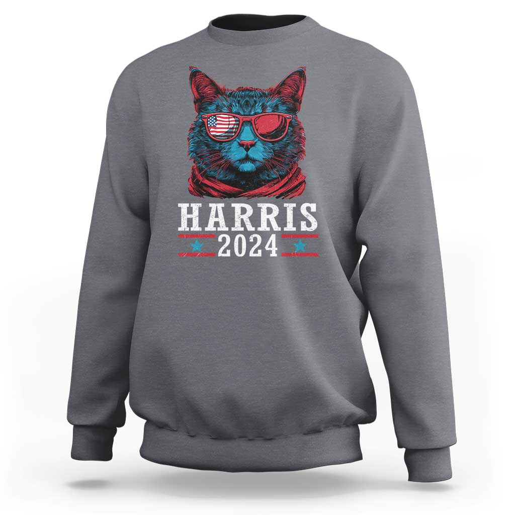 Harris 2024 Sweatshirt Childless Cat Lady For President American Flag - Wonder Print Shop