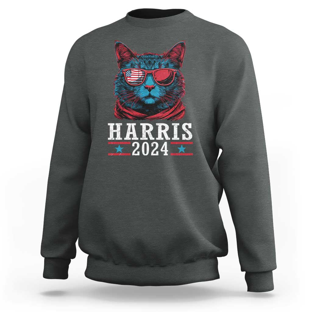 Harris 2024 Sweatshirt Childless Cat Lady For President American Flag - Wonder Print Shop