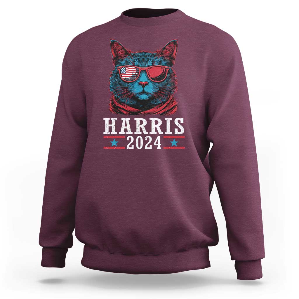 Harris 2024 Sweatshirt Childless Cat Lady For President American Flag - Wonder Print Shop