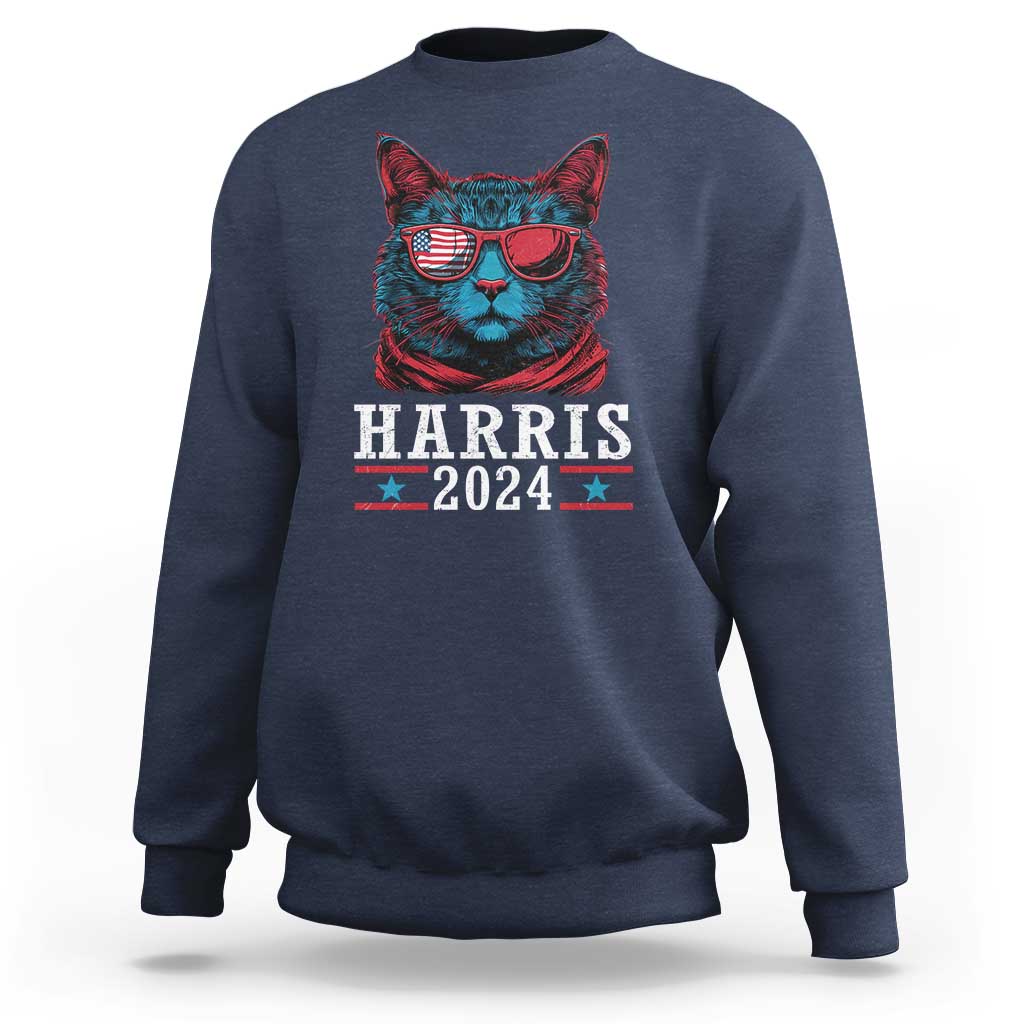 Harris 2024 Sweatshirt Childless Cat Lady For President American Flag - Wonder Print Shop