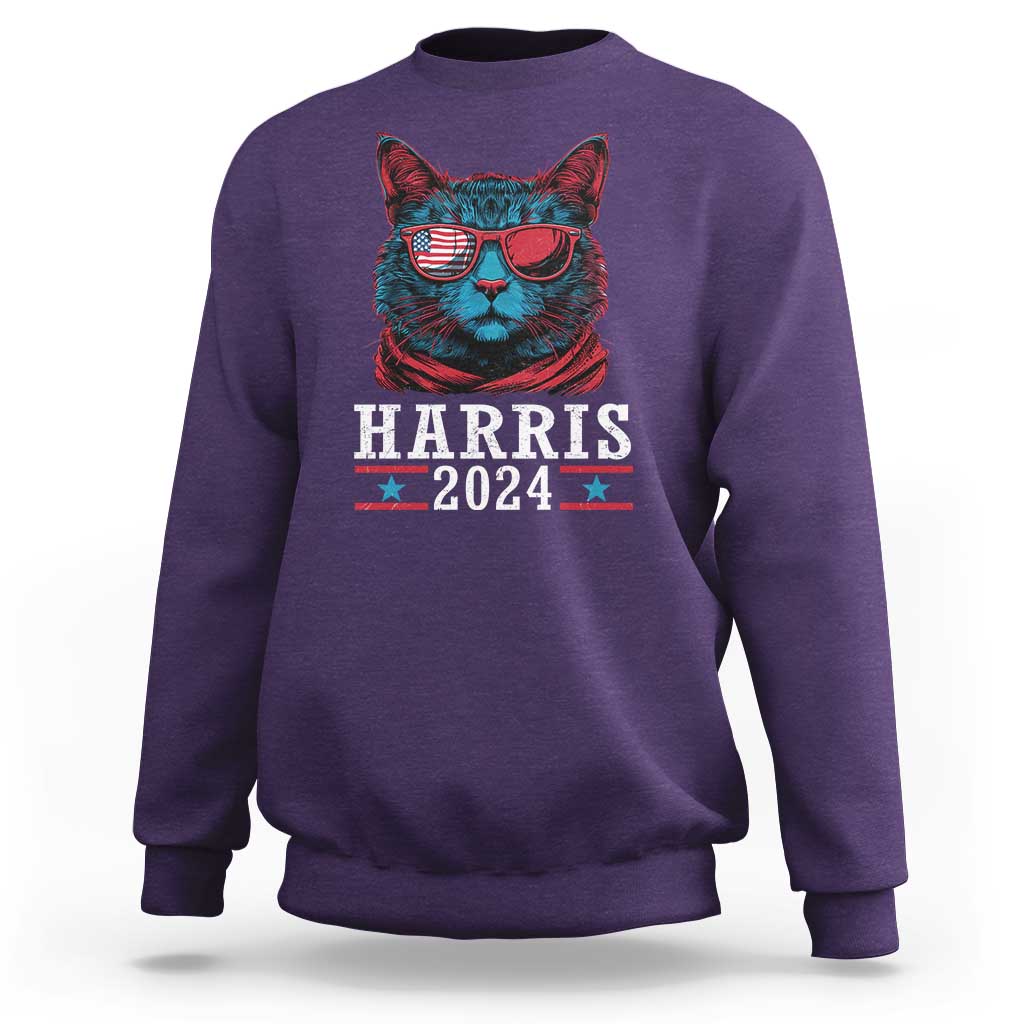 Harris 2024 Sweatshirt Childless Cat Lady For President American Flag - Wonder Print Shop