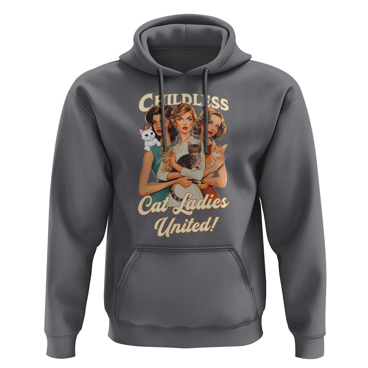 Childless Cat Ladies United Hoodie Feline Lover Retro - Wonder Print Shop