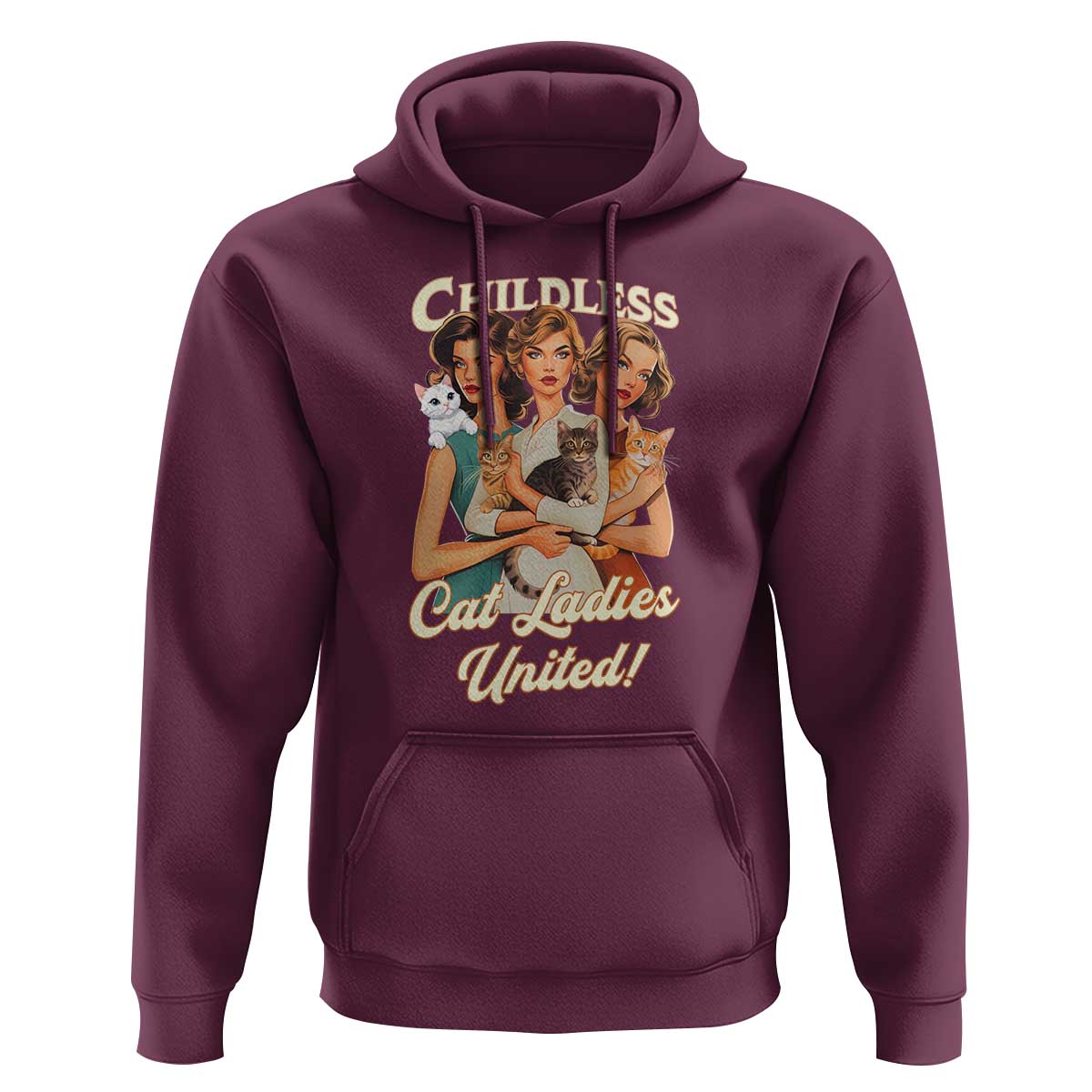 Childless Cat Ladies United Hoodie Feline Lover Retro - Wonder Print Shop
