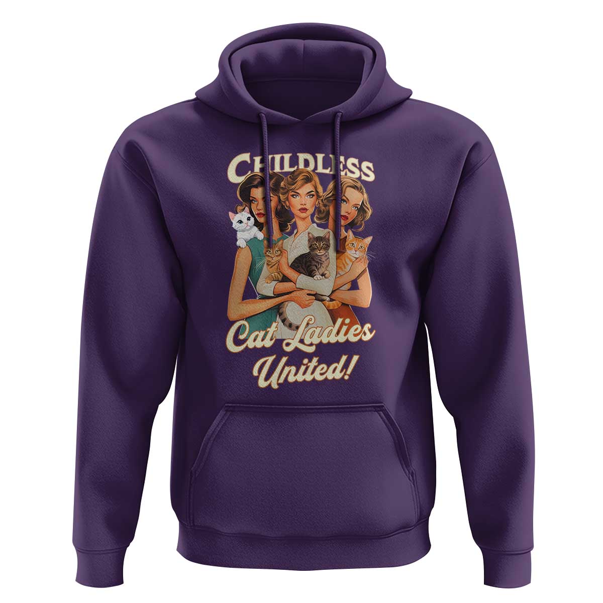 Childless Cat Ladies United Hoodie Feline Lover Retro - Wonder Print Shop