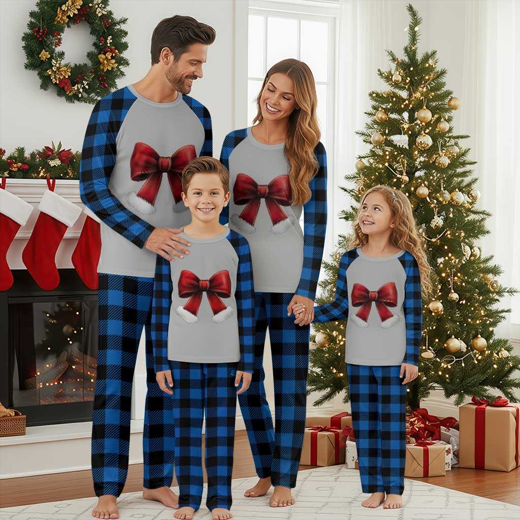 Red Coquette Bow Santa Retro Christmas Vibe Plaid Pajama Set - Wonder Print Shop