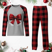 Red Coquette Bow Santa Retro Christmas Vibe Plaid Pajama Set - Wonder Print Shop