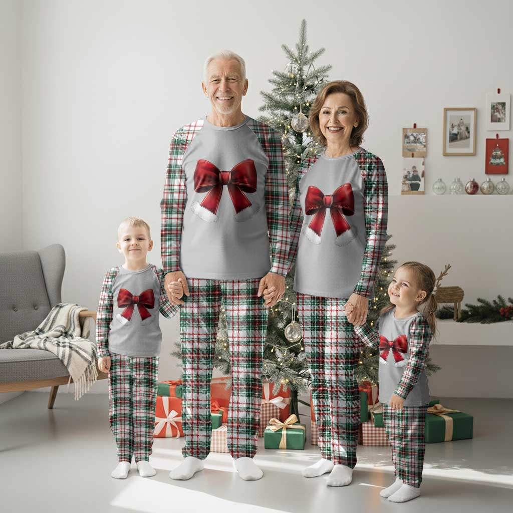 Red Coquette Bow Santa Retro Christmas Vibe Plaid Pajama Set - Wonder Print Shop