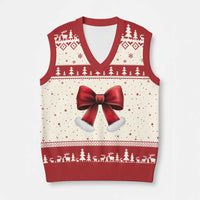 Red Coquette Bow Santa Retro Xmas Vibe V-Neck Knit Sweater Vest - Wonder Print Shop