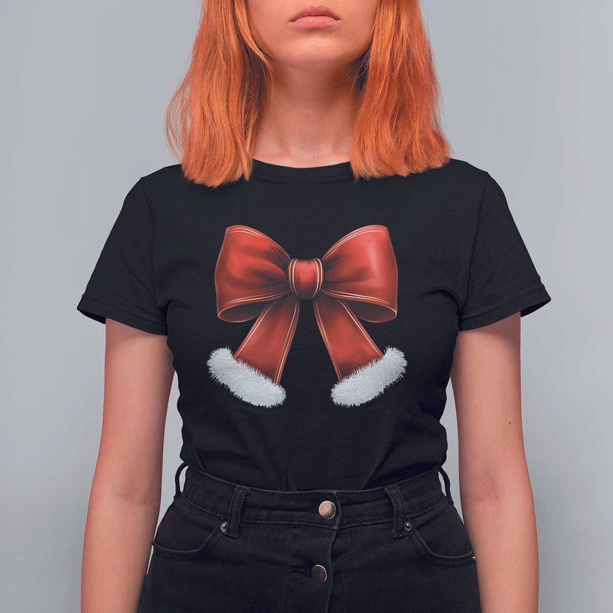 Red Coquette Bow Santa Retro Christmas Vibe T Shirt For Women - Wonder Print Shop