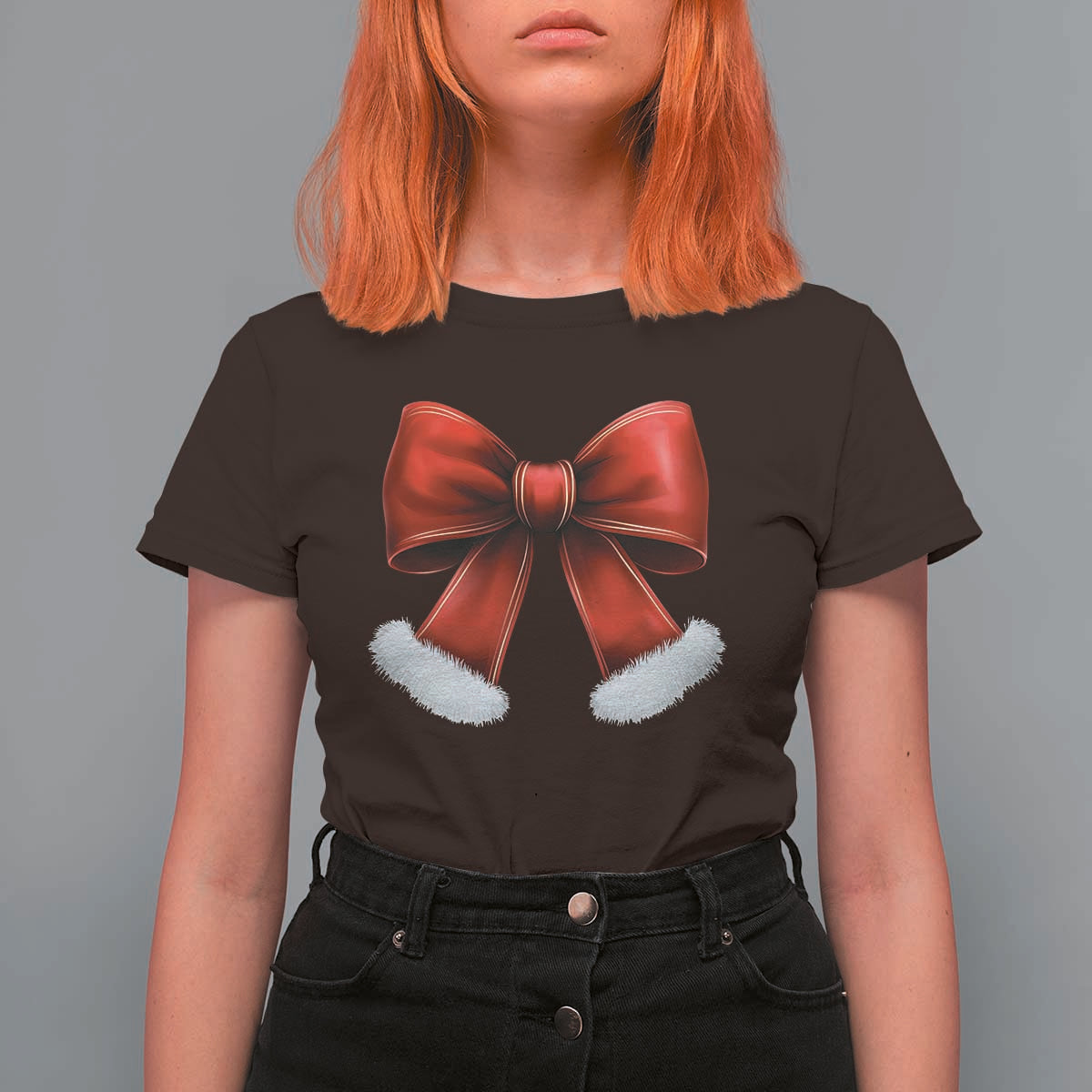 Red Coquette Bow Santa Retro Christmas Vibe T Shirt For Women - Wonder Print Shop