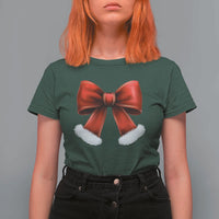 Red Coquette Bow Santa Retro Christmas Vibe T Shirt For Women - Wonder Print Shop