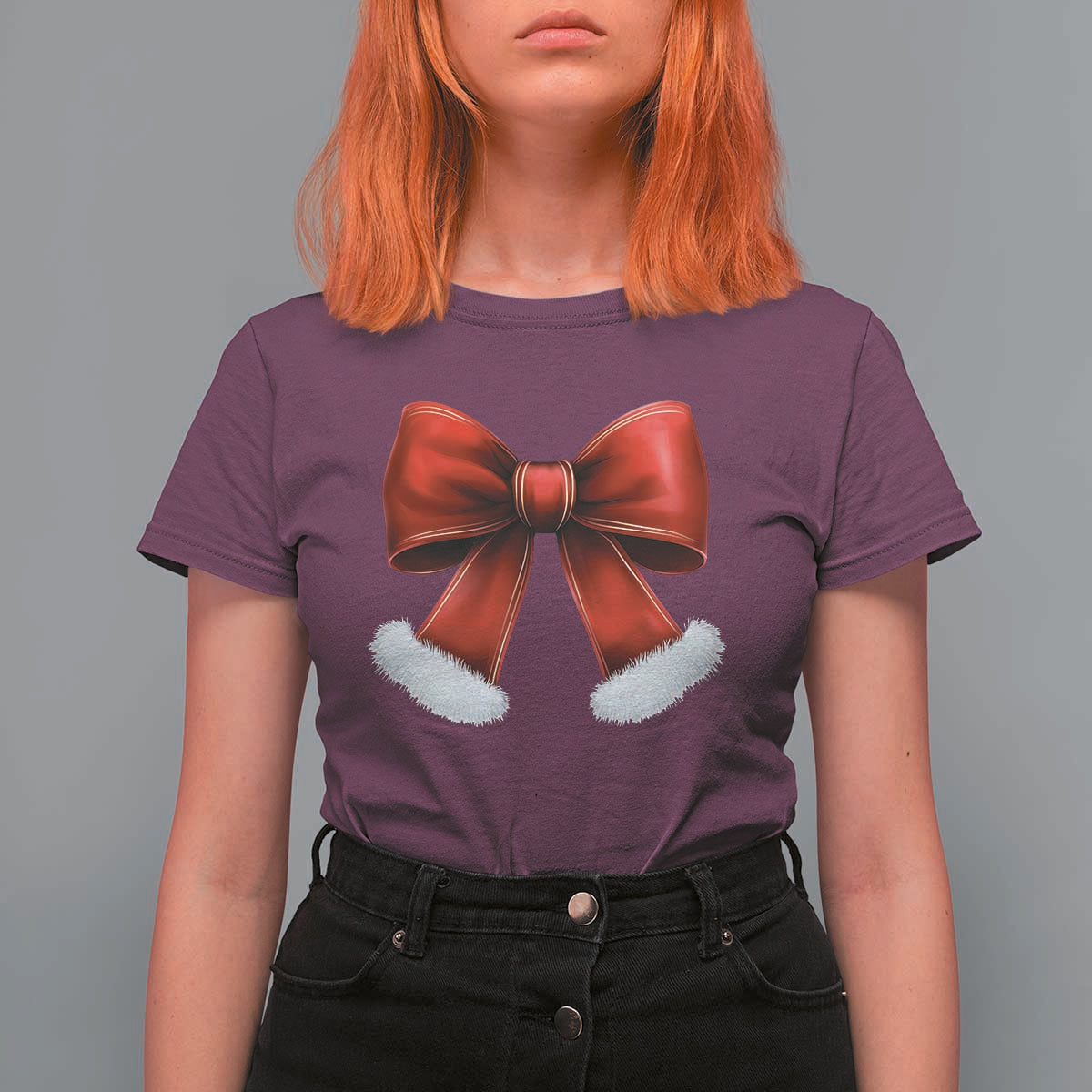 Red Coquette Bow Santa Retro Christmas Vibe T Shirt For Women - Wonder Print Shop