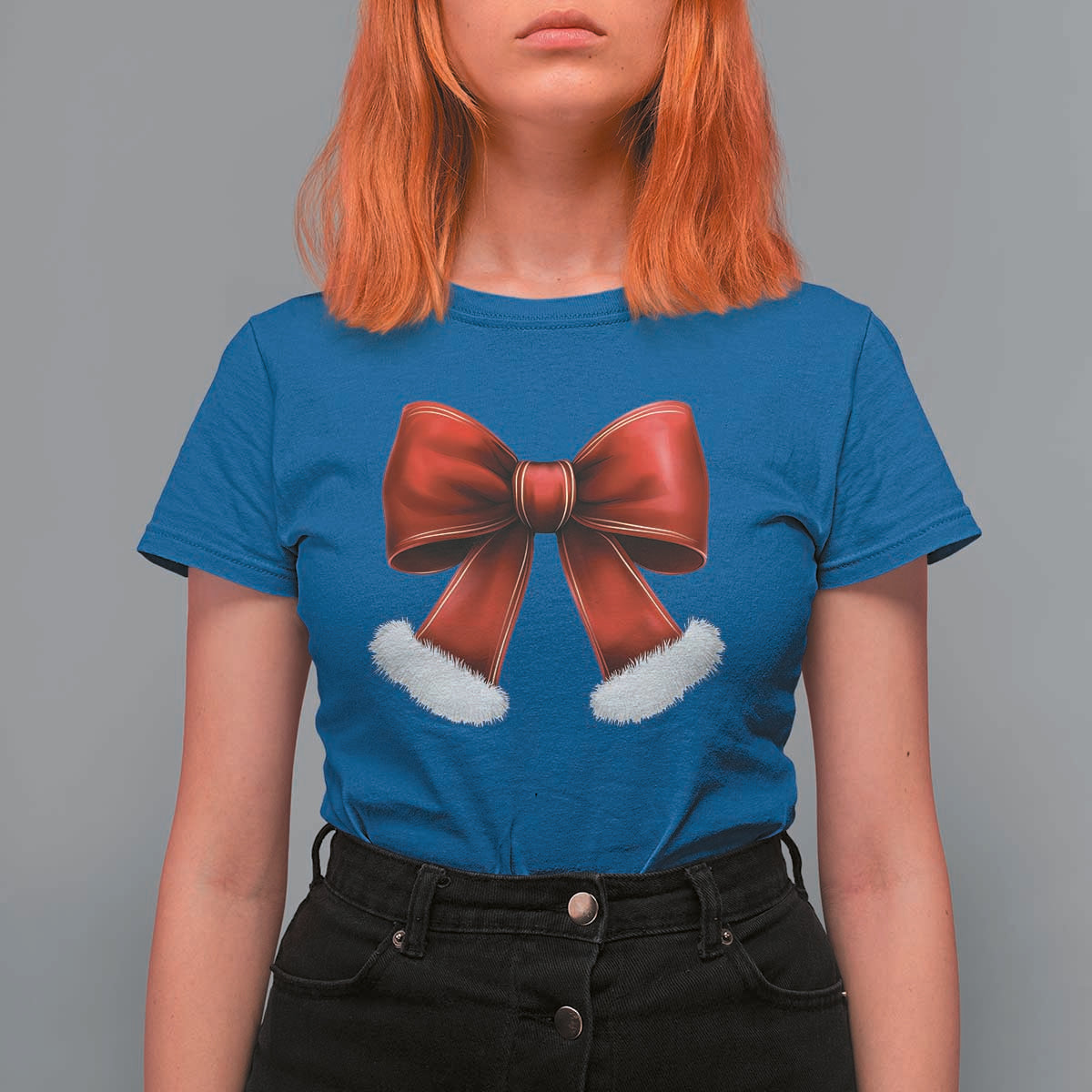 Red Coquette Bow Santa Retro Christmas Vibe T Shirt For Women - Wonder Print Shop