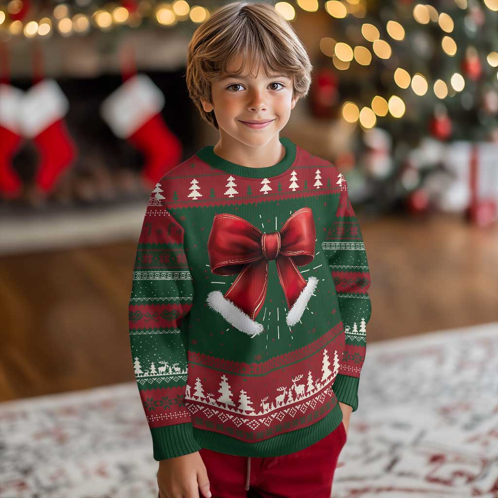 Red Coquette Bow Santa Retro Xmas Vibe Ugly Christmas Sweater - Wonder Print Shop