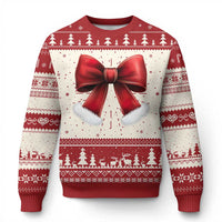 Red Coquette Bow Santa Retro Xmas Vibe Ugly Christmas Sweater - Wonder Print Shop
