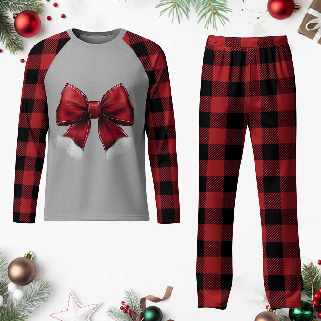 Red Coquette Bow Santa Christmas Vibe Plaid Pajama Set - Wonder Print Shop