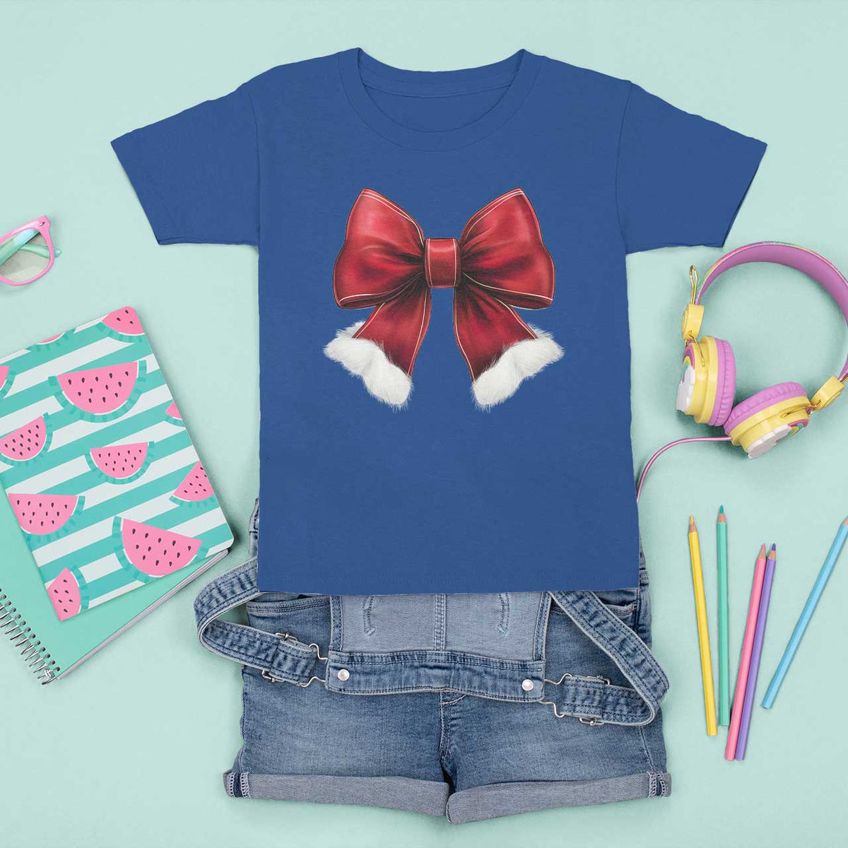 Red Coquette Bow Santa Christmas Vibe T Shirt For Kid - Wonder Print Shop