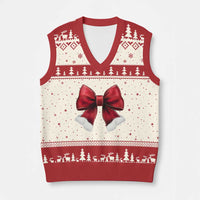 Red Coquette Bow Santa Xmas Vibe V-Neck Knit Sweater Vest - Wonder Print Shop