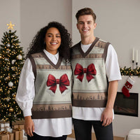 Red Coquette Bow Santa Xmas Vibe V-Neck Knit Sweater Vest - Wonder Print Shop