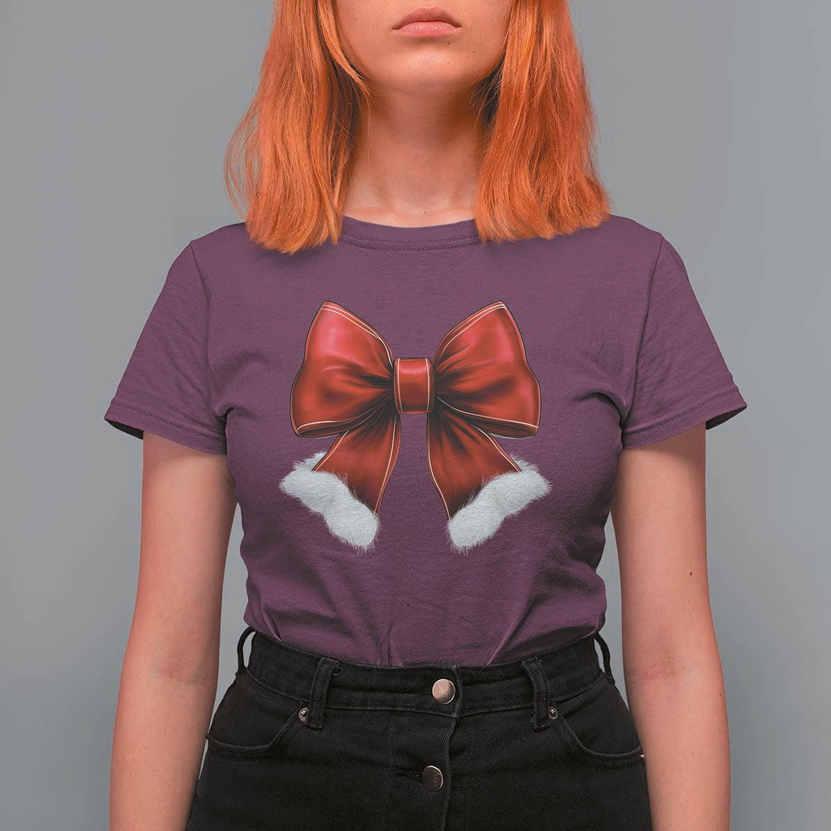 Red Coquette Bow Santa Christmas Vibe T Shirt For Women - Wonder Print Shop