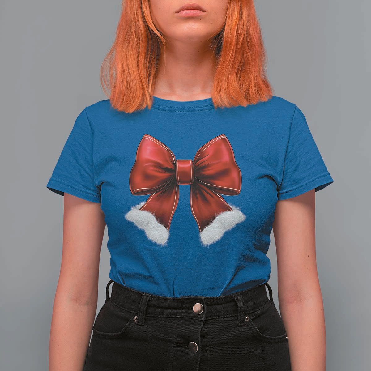 Red Coquette Bow Santa Christmas Vibe T Shirt For Women - Wonder Print Shop