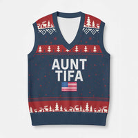 Aunt Tifa V-Neck Knit Sweater Vest Funny Political Sarcasm Patriotic American Flag - Wonder Print Shop
