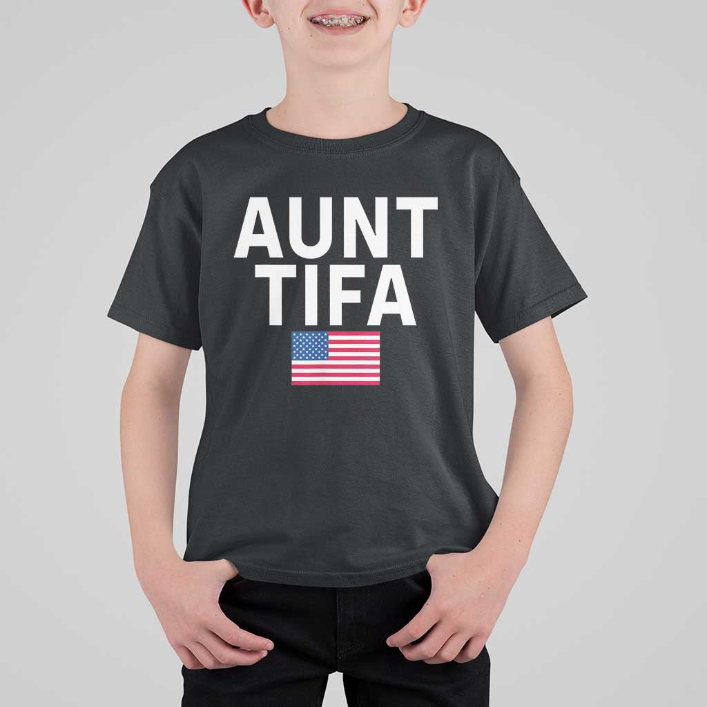 Aunt Tifa T Shirt For Kid Funny Political Sarcasm Patriotic American Flag - Wonder Print Shop