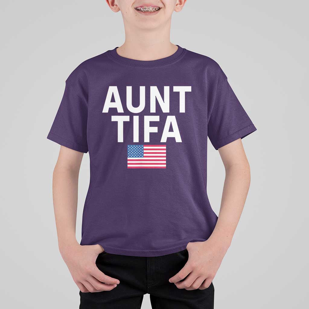 Aunt Tifa T Shirt For Kid Funny Political Sarcasm Patriotic American Flag - Wonder Print Shop