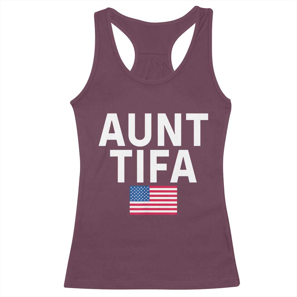 Aunt Tifa Racerback Tank Top Funny Political Sarcasm Patriotic American Flag - Wonder Print Shop