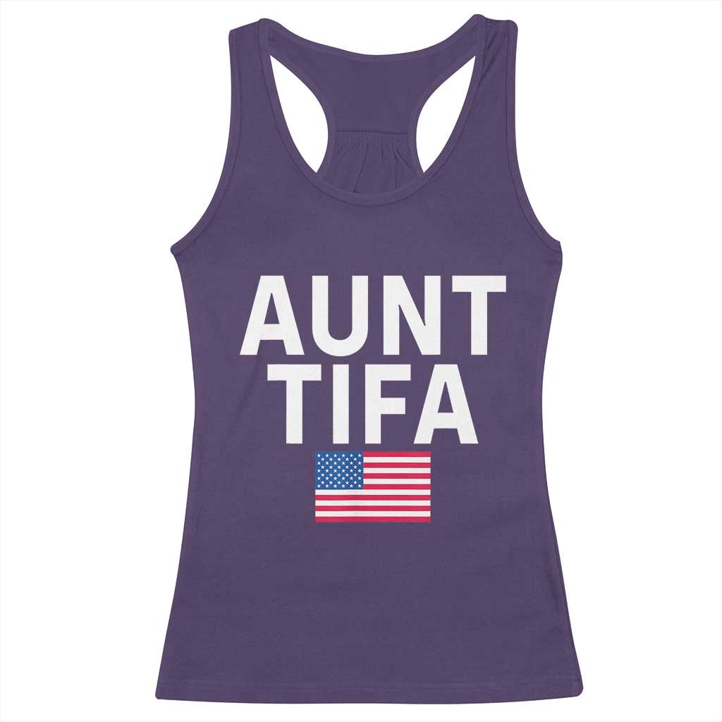 Aunt Tifa Racerback Tank Top Funny Political Sarcasm Patriotic American Flag - Wonder Print Shop