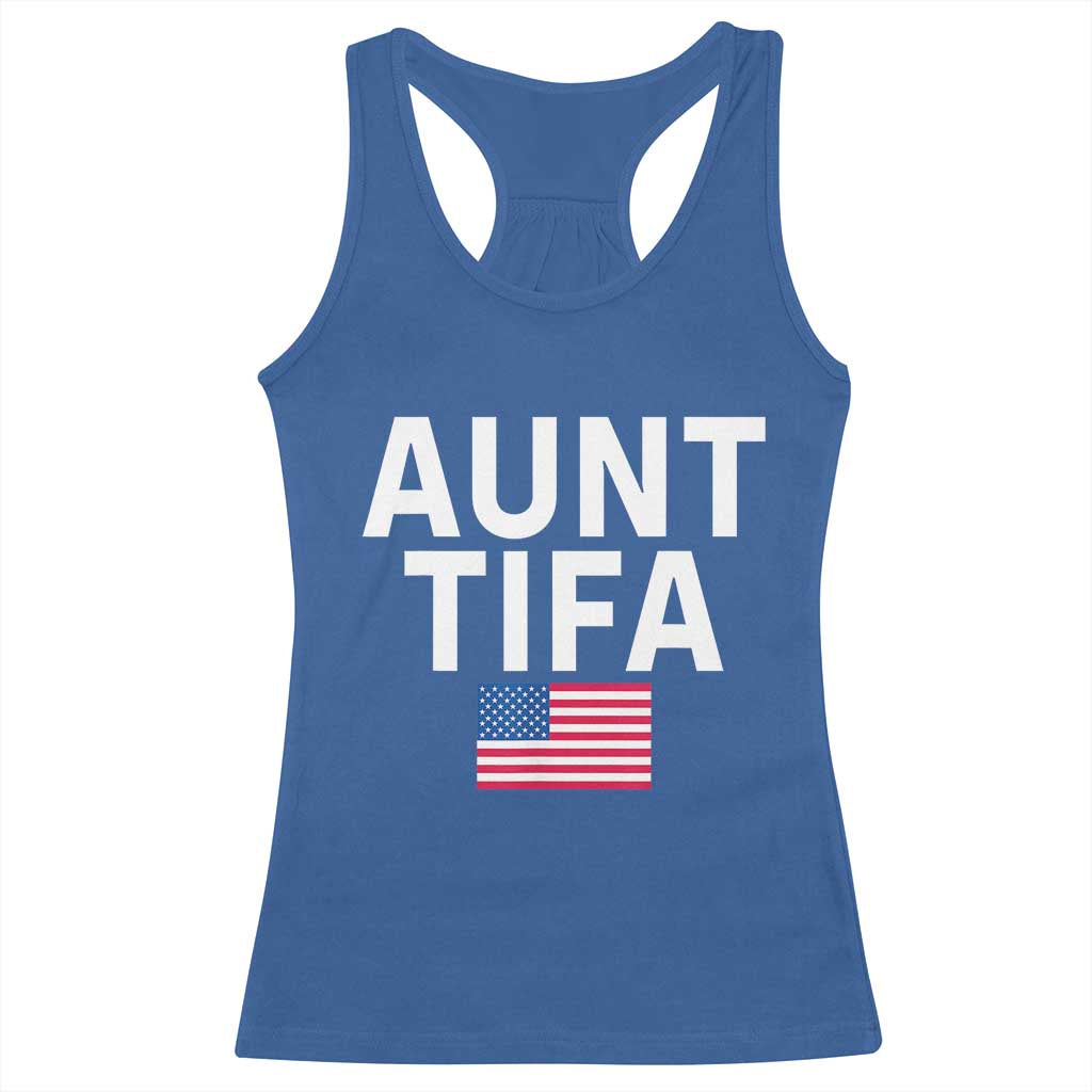 Aunt Tifa Racerback Tank Top Funny Political Sarcasm Patriotic American Flag - Wonder Print Shop