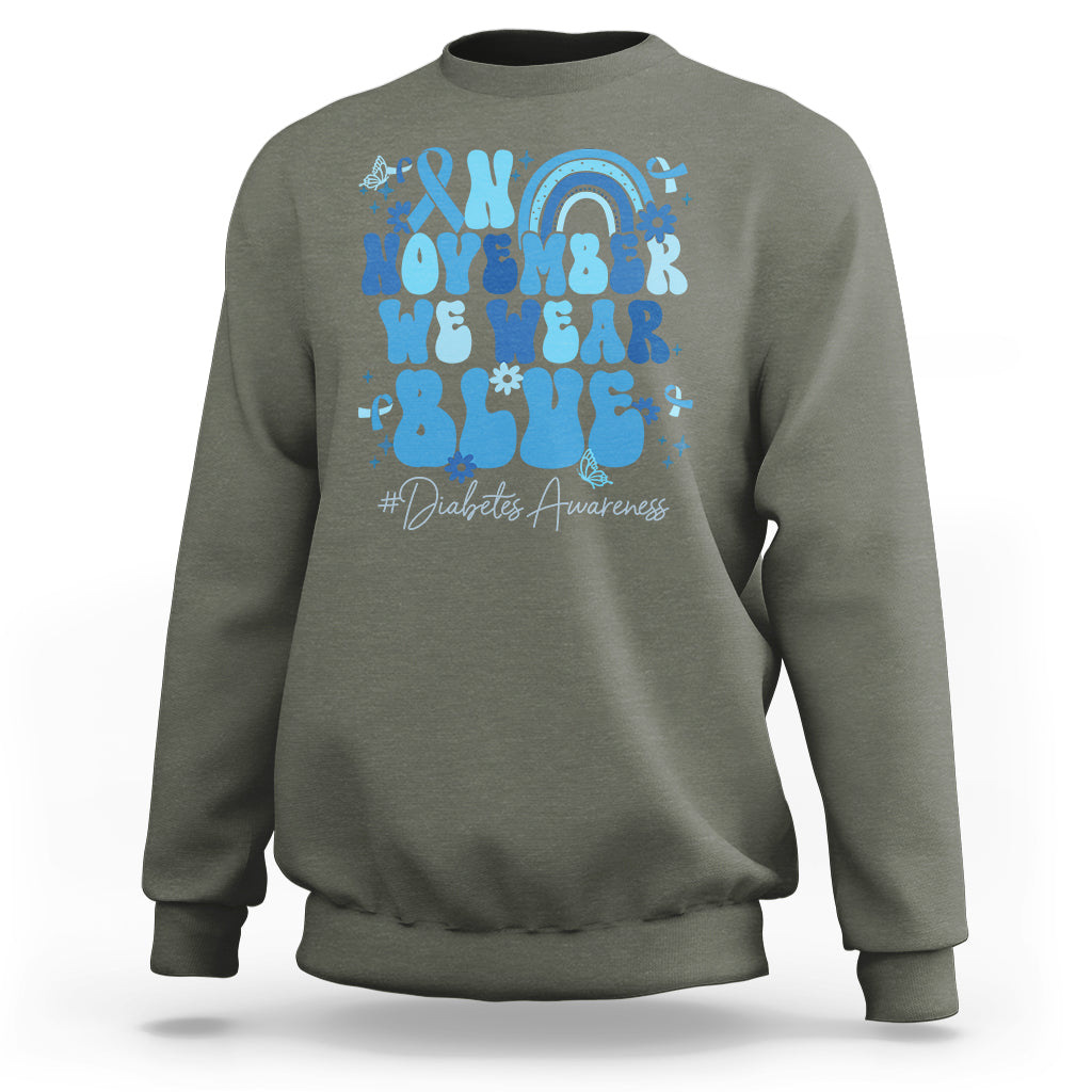 In November We Wear Blue Groovy Diabetic Diabetes Awareness Sweatshirt - Wonder Print Shop