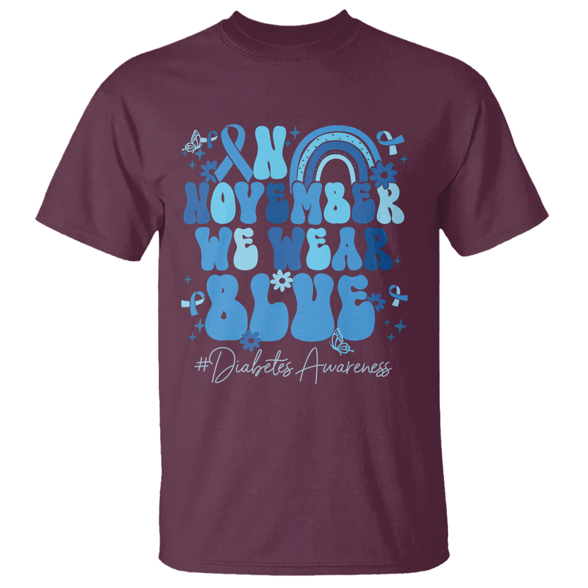 In November We Wear Blue Groovy Diabetic Diabetes Awareness T Shirt - Wonder Print Shop