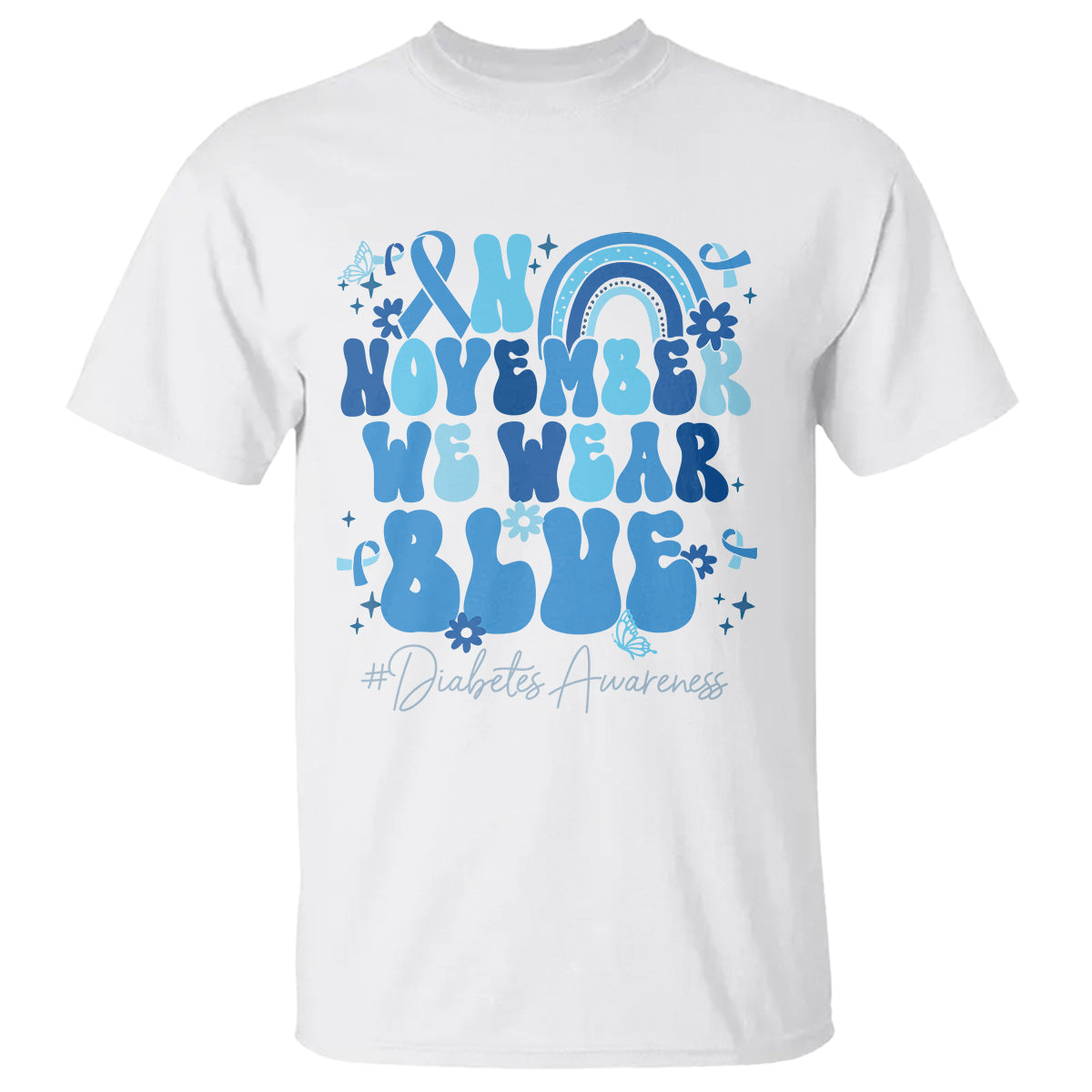 In November We Wear Blue Groovy Diabetic Diabetes Awareness T Shirt - Wonder Print Shop